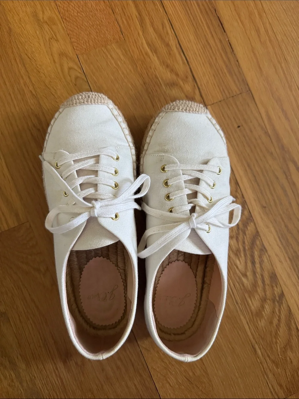 J. Crew Cream Canvas Lace-Up Espadrilles with Gold Eyelets